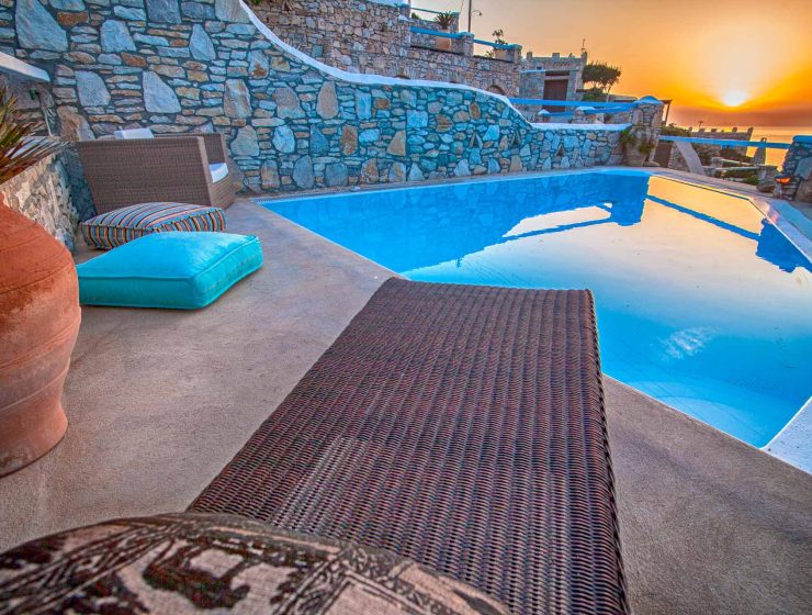 1 Villa Aqualis swimming pool sunset Mykonos Rocky Villas