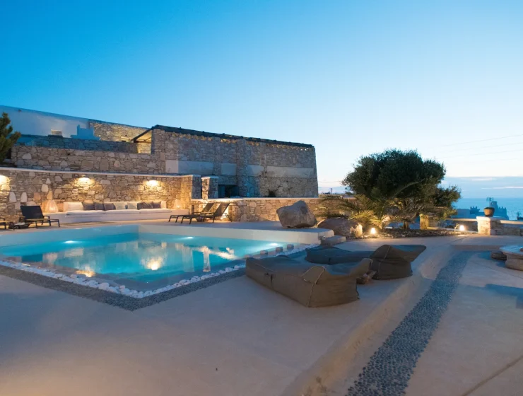 38 Villa White Cloud swimming pool sunset Mykonos Rocky Villas